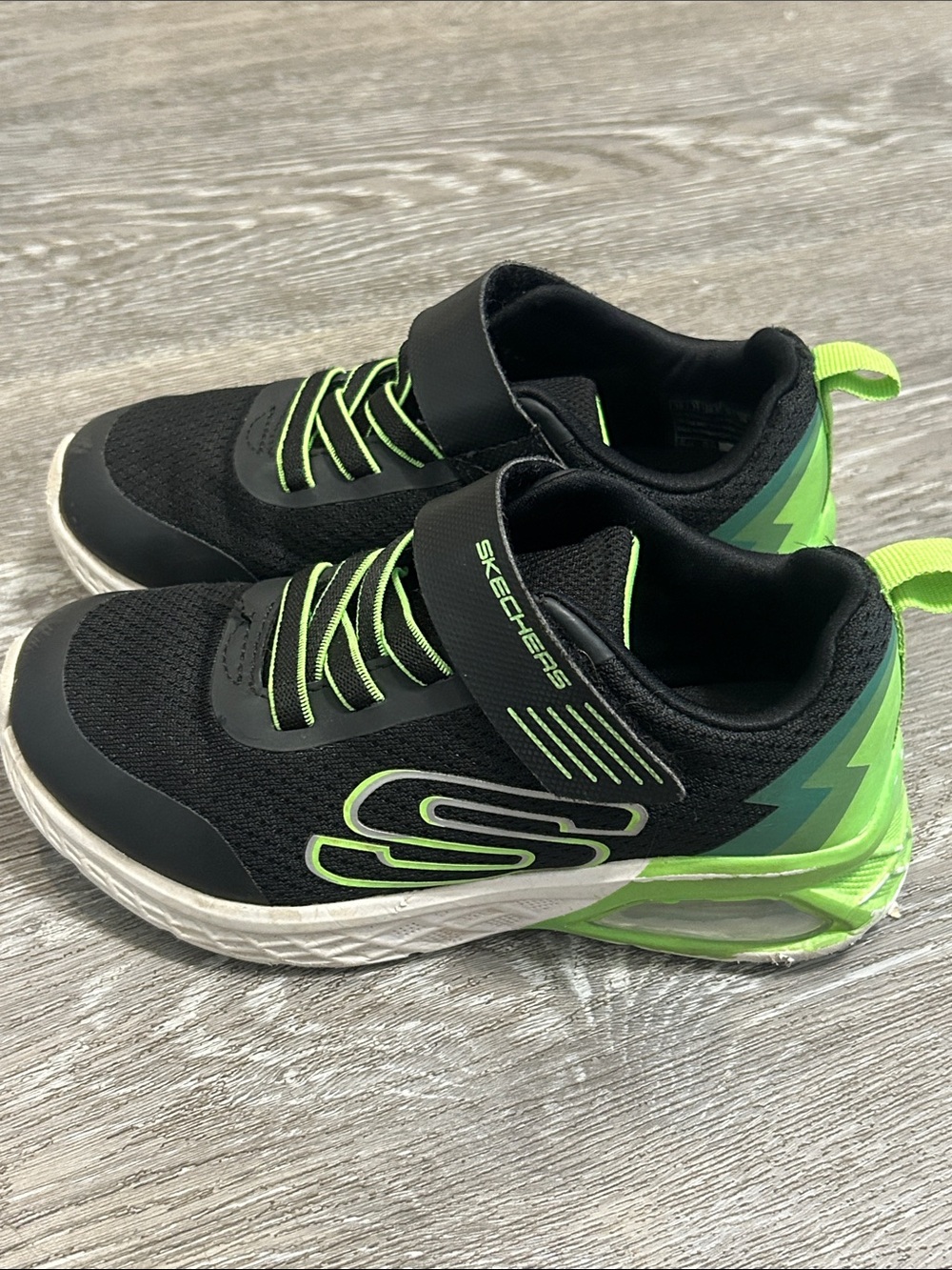 Skechers Kids Black Sneakers with Neon Green Accents
